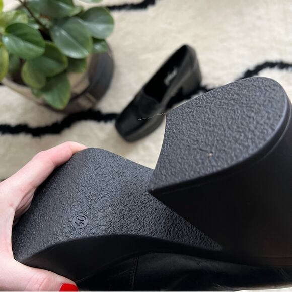 Free People Zoe Black Leather Chunky Platform Loafers - Picture 7 of 8